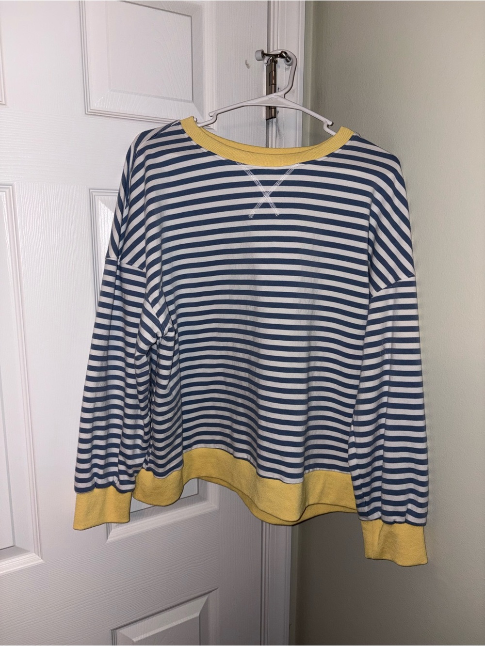 Striped Blue & White Sweatshirt with Yellow Trim